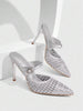 CUCCOO SZL Elegant Heelless Open-Toed High Heels With Pointed Toe And Stiletto In Women's Silver Weave, Suitable For Parties, Weddings And Night Out Occasions